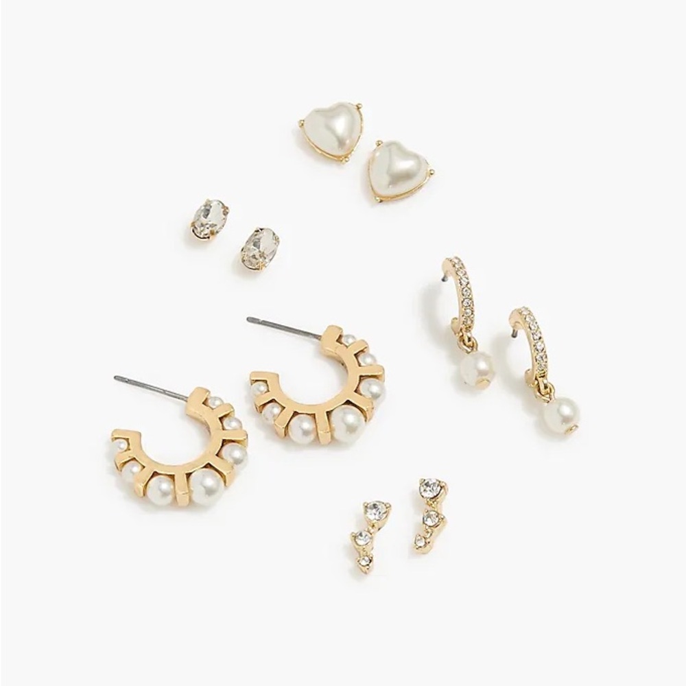 •new• J CREW Pearl & Crystal Earrings Set of 5